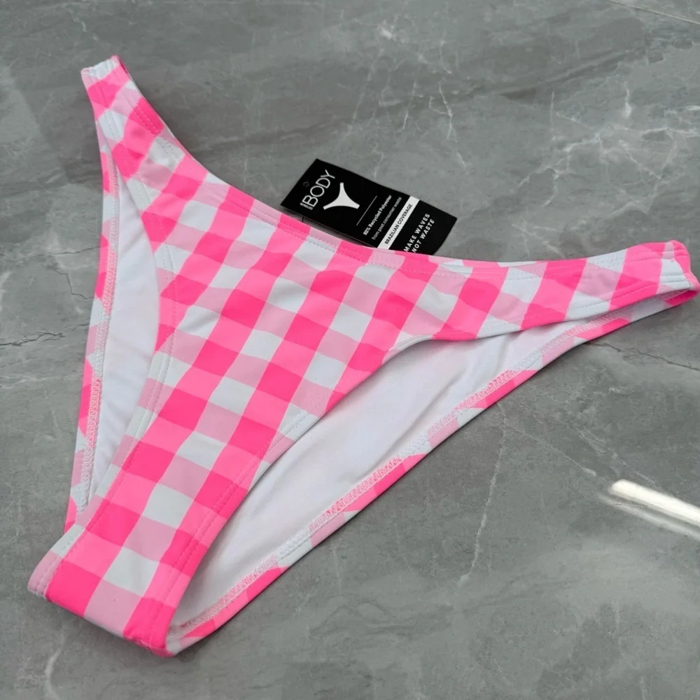 Women’s Cotton On Body High Side Brazilian Seam Bikini Bottom Checkered Swimsuit - Picture 2 of 14